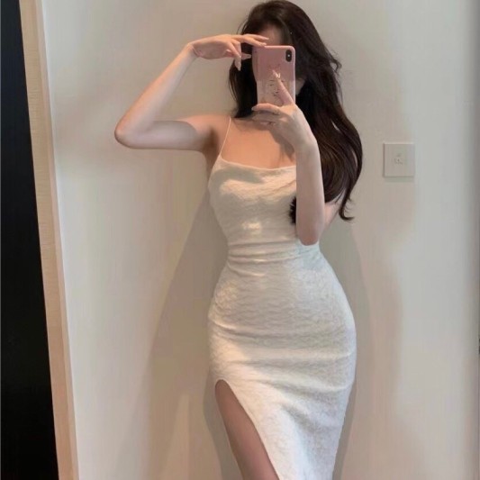 高品质修身开衩露背晚装